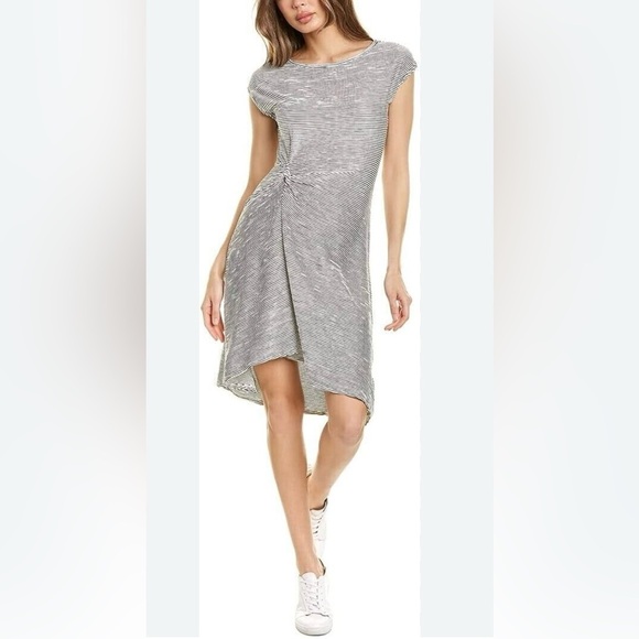 Max Studio Stripe Textured Knit Cap Sleeve Asymmetrical Dress - Picture 1 of 6